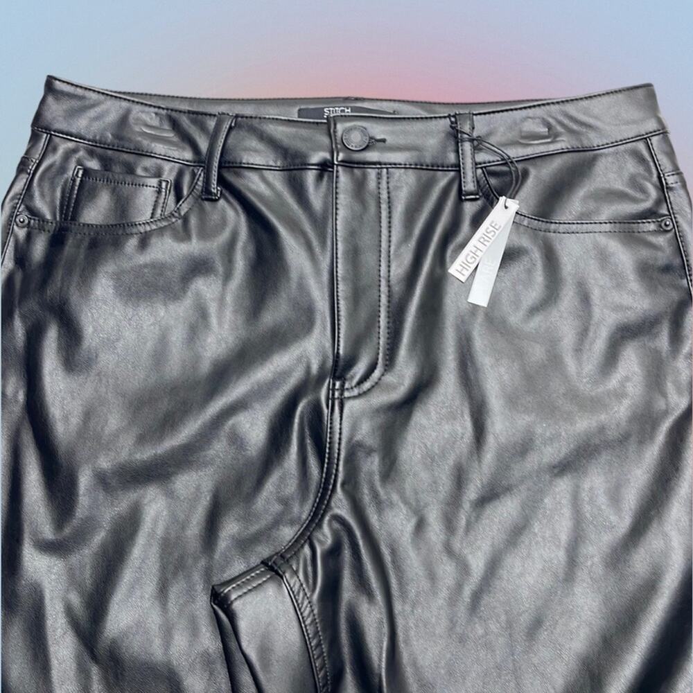STITCH STAR Women’s 16 Black Faux Leather Pant High Rise Flare
